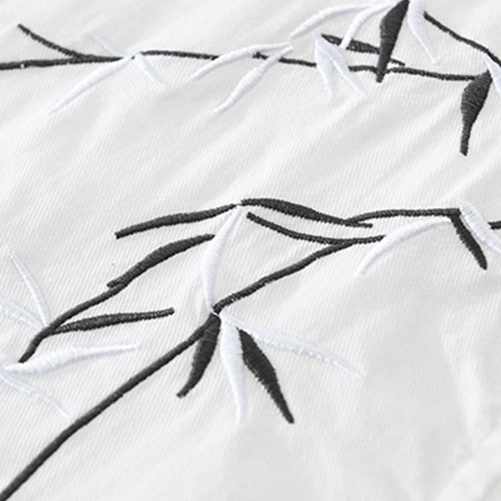 Herren-Baumwollhemd mit Buddha Stones, künstlerischem, schlichtem Design, Stickerei, Bambusmuster, kurzärmelig - image 6