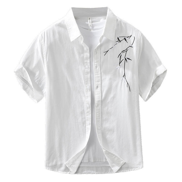 Herren-Baumwollhemd mit Buddha Stones, künstlerischem, schlichtem Design, Stickerei, Bambusmuster, kurzärmelig - image 13