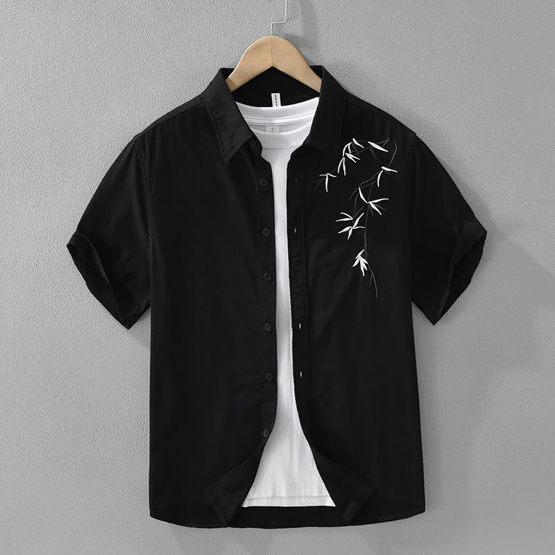 Herren-Baumwollhemd mit Buddha Stones, künstlerischem, schlichtem Design, Stickerei, Bambusmuster, kurzärmelig - Schwarz - US/ UK/AU42, EU52 (3XL) - image 0