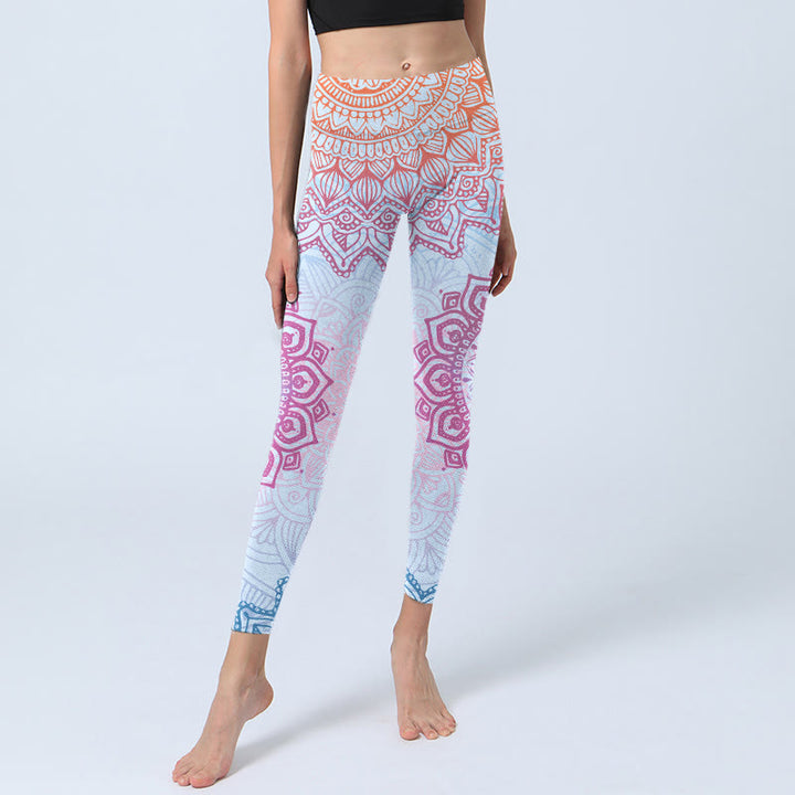 Buddha Stones ​​Rosa Blau Mandala Blume Druck Gym Leggings frauen Yoga Hosen - image 5