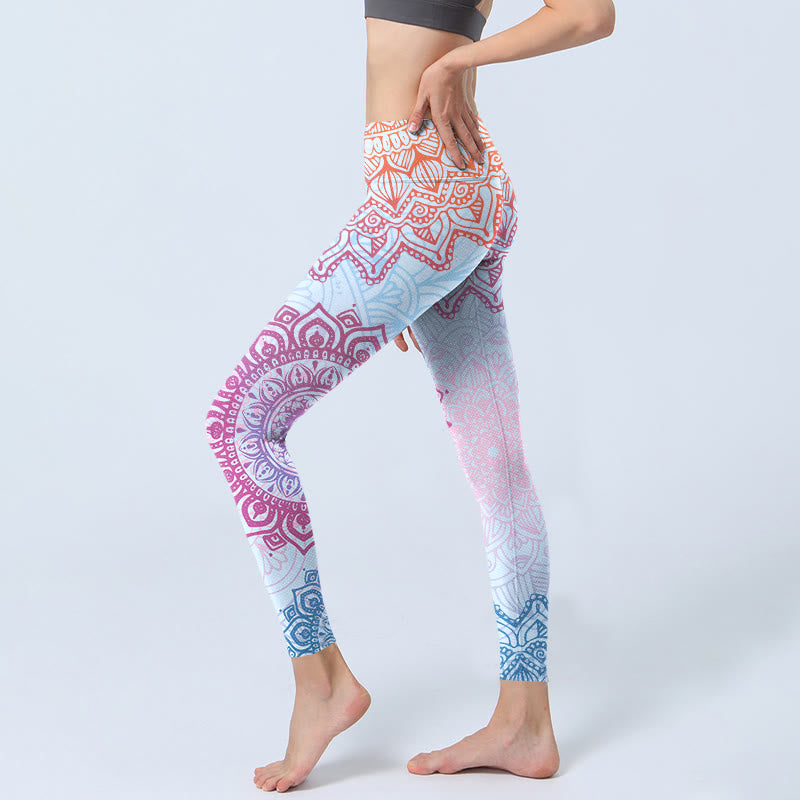 Buddha Stones ​​Rosa Blau Mandala Blume Druck Gym Leggings frauen Yoga Hosen - image 2