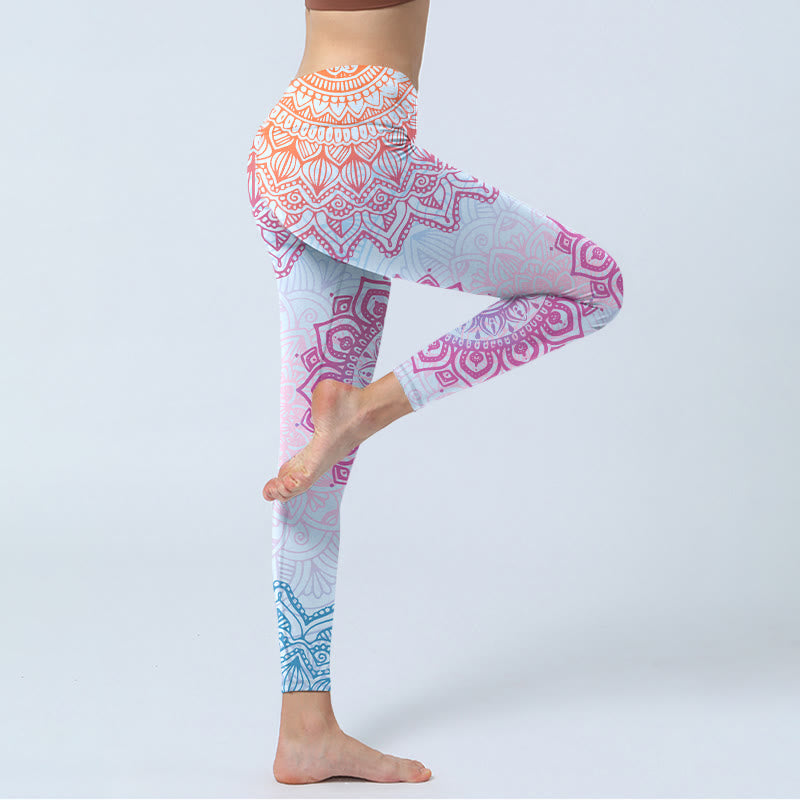 Buddha Stones ​​Rosa Blau Mandala Blume Druck Gym Leggings frauen Yoga Hosen - image 4