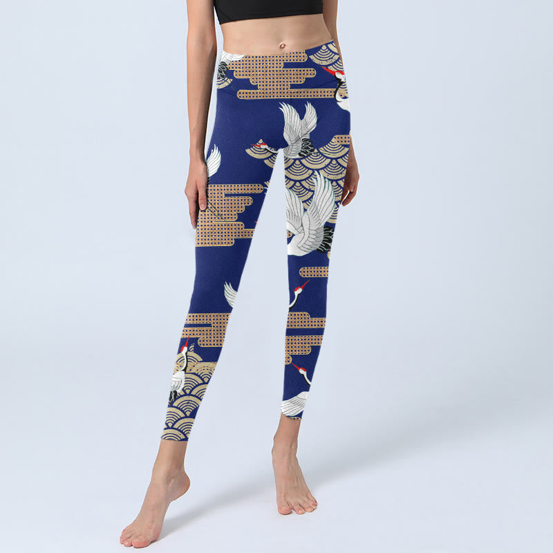 Buddha Stones, Mandschurenkraniche, fächerförmige, glückverheißende Wolken, Print, Gym-Leggings, Damen-Yogahose - image 6