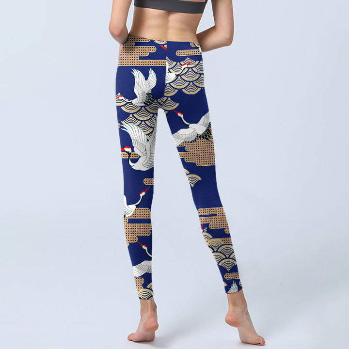 Buddha Stones, Mandschurenkraniche, fächerförmige, glückverheißende Wolken, Print, Gym-Leggings, Damen-Yogahose - image 7