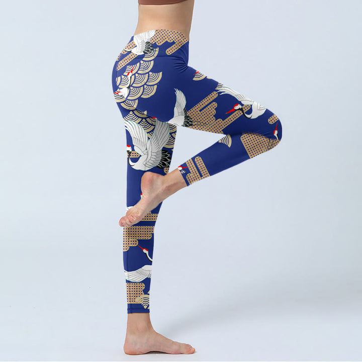 Buddha Stones, Mandschurenkraniche, fächerförmige, glückverheißende Wolken, Print, Gym-Leggings, Damen-Yogahose - image 4
