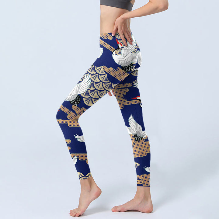 Buddha Stones, Mandschurenkraniche, fächerförmige, glückverheißende Wolken, Print, Gym-Leggings, Damen-Yogahose - image 2