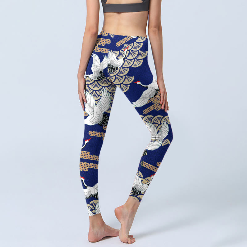 Buddha Stones, Mandschurenkraniche, fächerförmige, glückverheißende Wolken, Print, Gym-Leggings, Damen-Yogahose - image 5