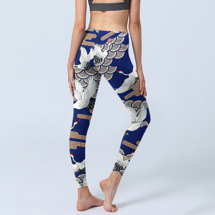 Buddha Stones, Mandschurenkraniche, fächerförmige, glückverheißende Wolken, Print, Gym-Leggings, Damen-Yogahose - image 5