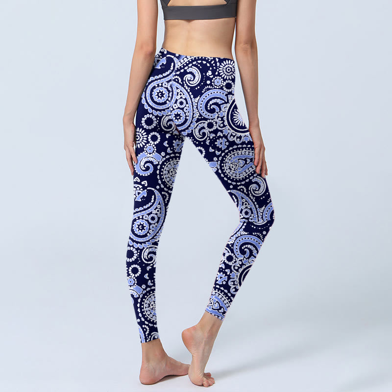 Buddha Stones Lila Blau Cashew Blumendruck Gym Leggings Damen Yogahose - image 4