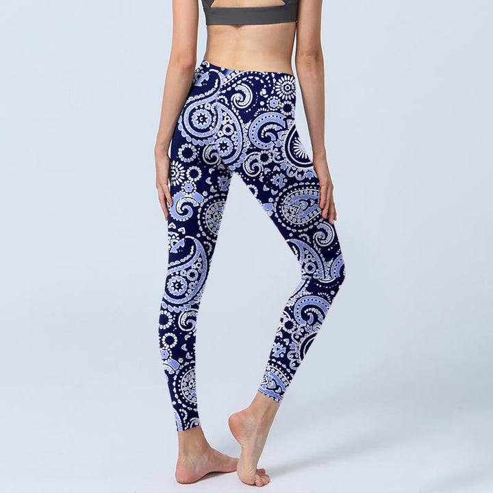Buddha Stones Lila Blau Cashew Blumendruck Gym Leggings Damen Yogahose - image 4