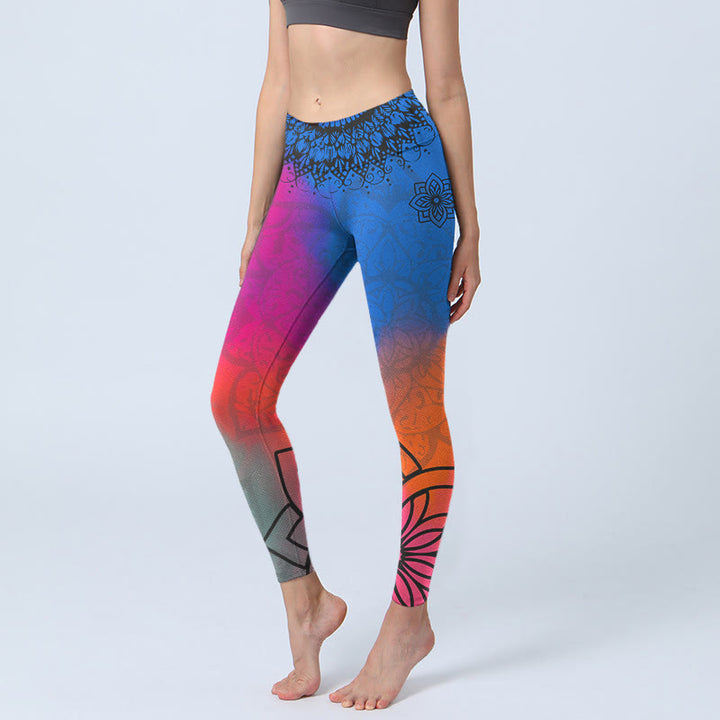 Buddha Stones ​​Rose Rot Blau Mandala Blume Druck Gym Leggings frauen Yoga Hosen - Magenta - US18， UK/AU22，EU50 (4XL) - image 1