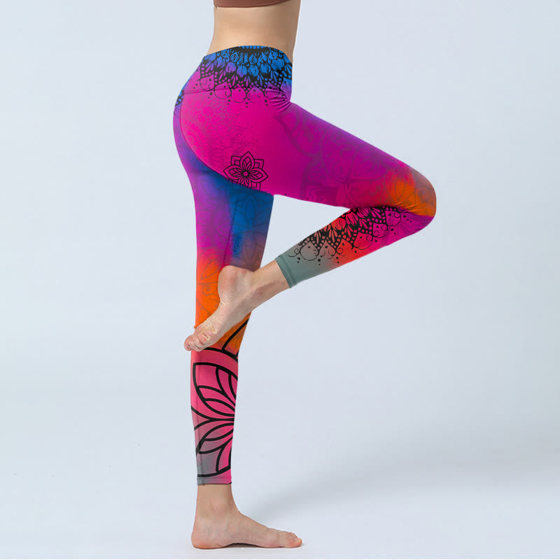 Buddha Stones ​​Rose Rot Blau Mandala Blume Druck Gym Leggings frauen Yoga Hosen - image 3