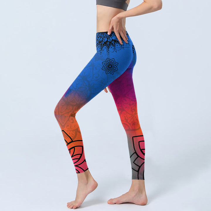 Buddha Stones ​​Rose Rot Blau Mandala Blume Druck Gym Leggings frauen Yoga Hosen - image 2