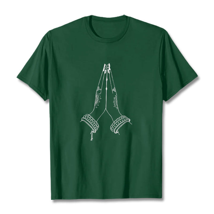 Buddha Stones ​​setzen Hände zusammen Gebet Design T-Shirt - Waldgrün - 2XL - image 0