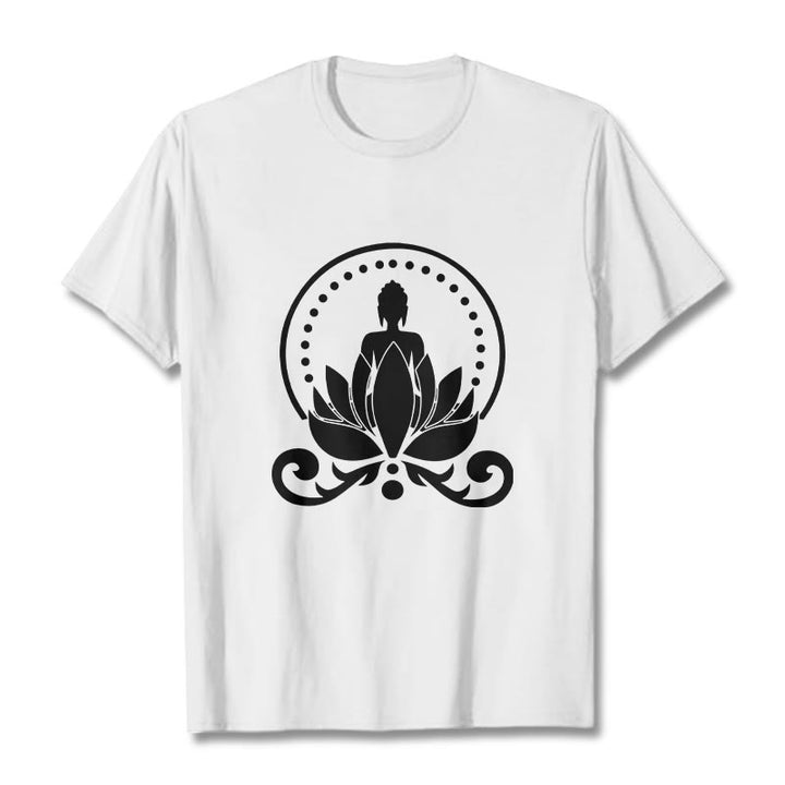 Buddha Stones ​​Meditation Buddha sitzt auf einer Lotusblume T-Shirt - Weiß - 2XL - image 8
