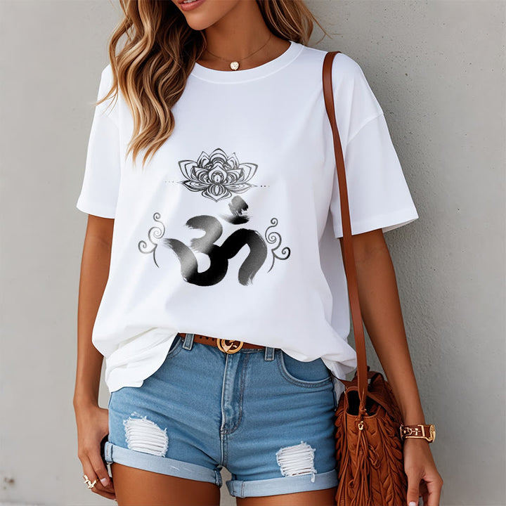 Buddha Stones ​​Om Symbol Sanskrit Floral T T-shirt - image 3
