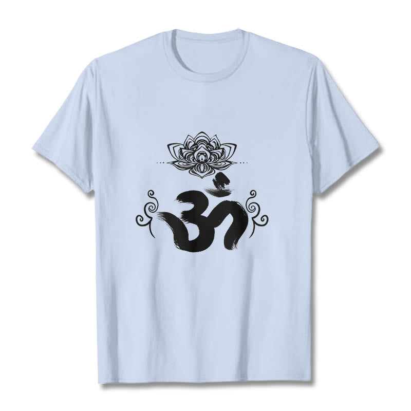 Buddha Stones ​​Om Symbol Sanskrit Floral T T-shirt - HellCyan - 2XL - image 14