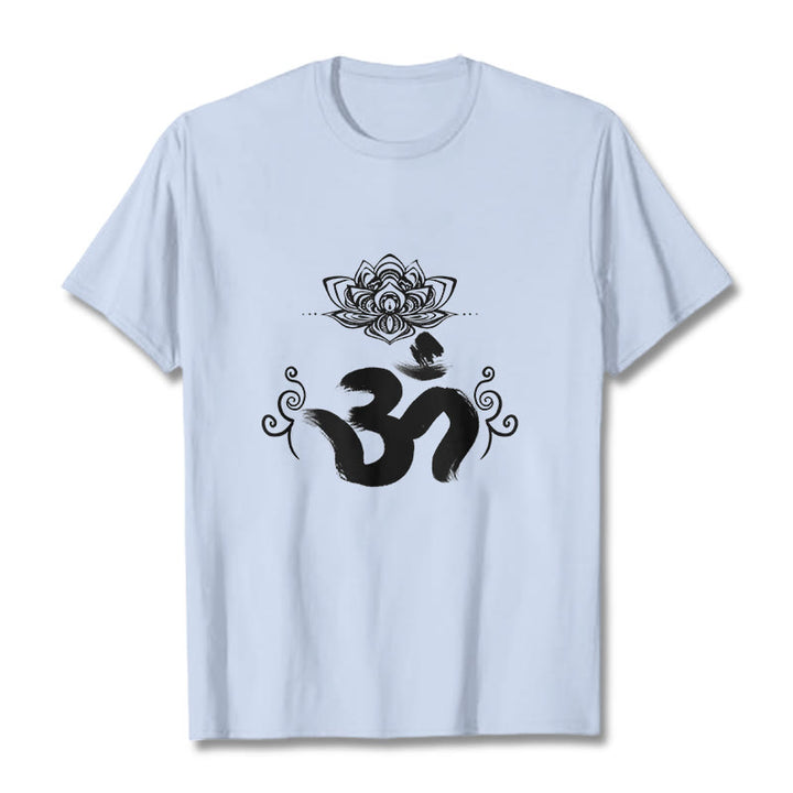 Buddha Stones ​​Om Symbol Sanskrit Floral T T-shirt - HellCyan - 2XL - image 14