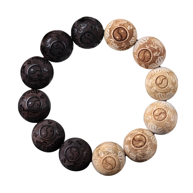 Armband mit Buddha Stones, Ebenholz, Kampferholz, Yin Yang, Ochsengravur, Peace - image 13