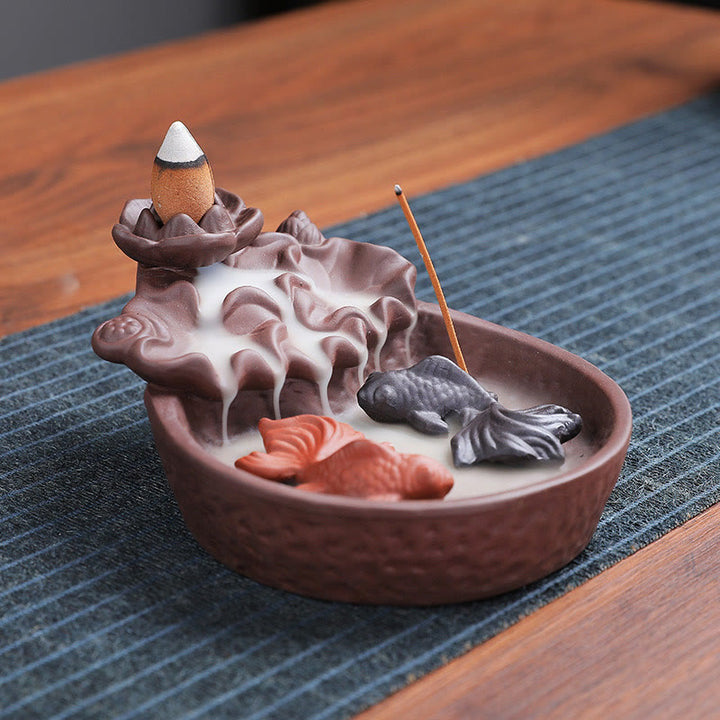 Buddha Stones, Koi-Fisch, Ochse, lila Ton, Keramik, Räucherstäbchenhalter, heilende Räuchergefäß-Dekoration - image 7