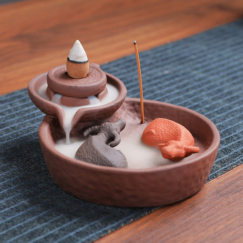 Buddha Stones, Koi-Fisch, Ochse, lila Ton, Keramik, Räucherstäbchenhalter, heilende Räuchergefäß-Dekoration - image 1