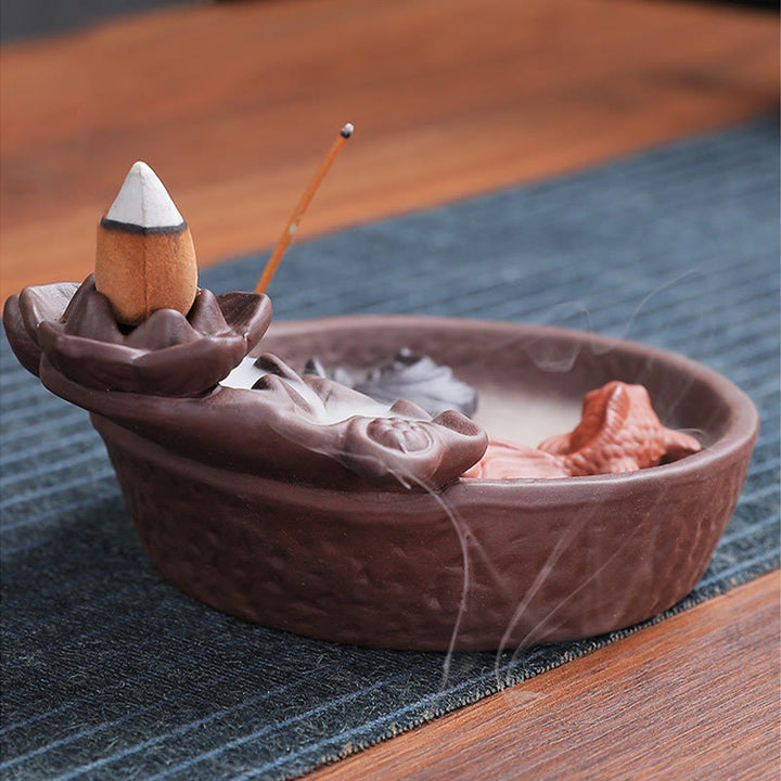 Buddha Stones, Koi-Fisch, Ochse, lila Ton, Keramik, Räucherstäbchenhalter, heilende Räuchergefäß-Dekoration - image 10