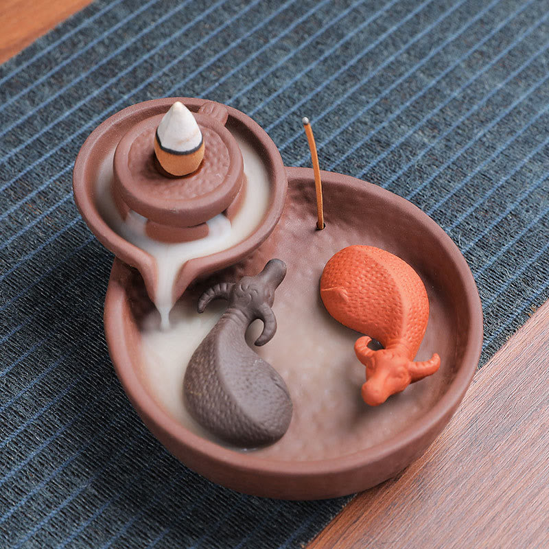 Buddha Stones, Koi-Fisch, Ochse, lila Ton, Keramik, Räucherstäbchenhalter, heilende Räuchergefäß-Dekoration - Ochse 10,8 x 13,5 x 5 cm (ohne Räucherwerk) - image 0