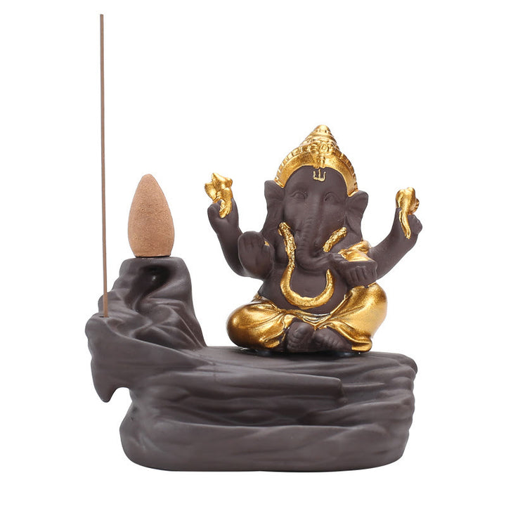 Buddha Stones, Ganesh, Elefant, lila Ton, Rückfluss-Rauchbrunnen, Schutzstab, Weihrauchbrenner - image 5