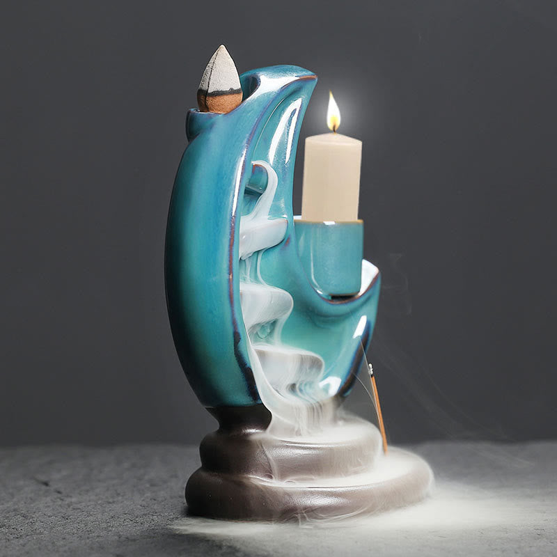 Buddha Stones, blauer Halbmond, Keramik-Rückfluss-Rauchbrunnen, Meditations-Kerzenständer, Weihrauchbrenner, Dekoration - image 3