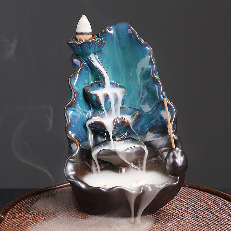 Buddha Stones, blaues Lotusblatt, Keramik, Rückfluss-Rauchbrunnen, spirituelle Weihrauchbrenner-Dekoration - Blauer Lotus 10,1 x 9,6 x 16,2 cm - image 0