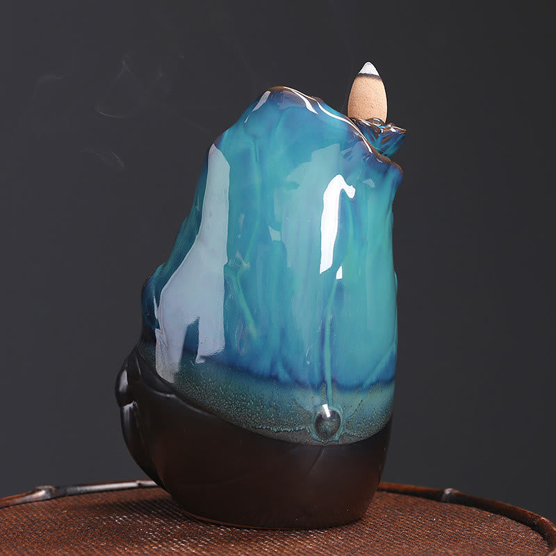 Buddha Stones, blaues Lotusblatt, Keramik, Rückfluss-Rauchbrunnen, spirituelle Weihrauchbrenner-Dekoration - image 3