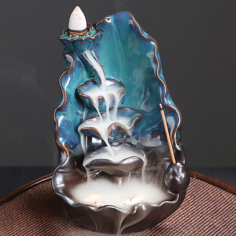Buddha Stones, blaues Lotusblatt, Keramik, Rückfluss-Rauchbrunnen, spirituelle Weihrauchbrenner-Dekoration - image 5