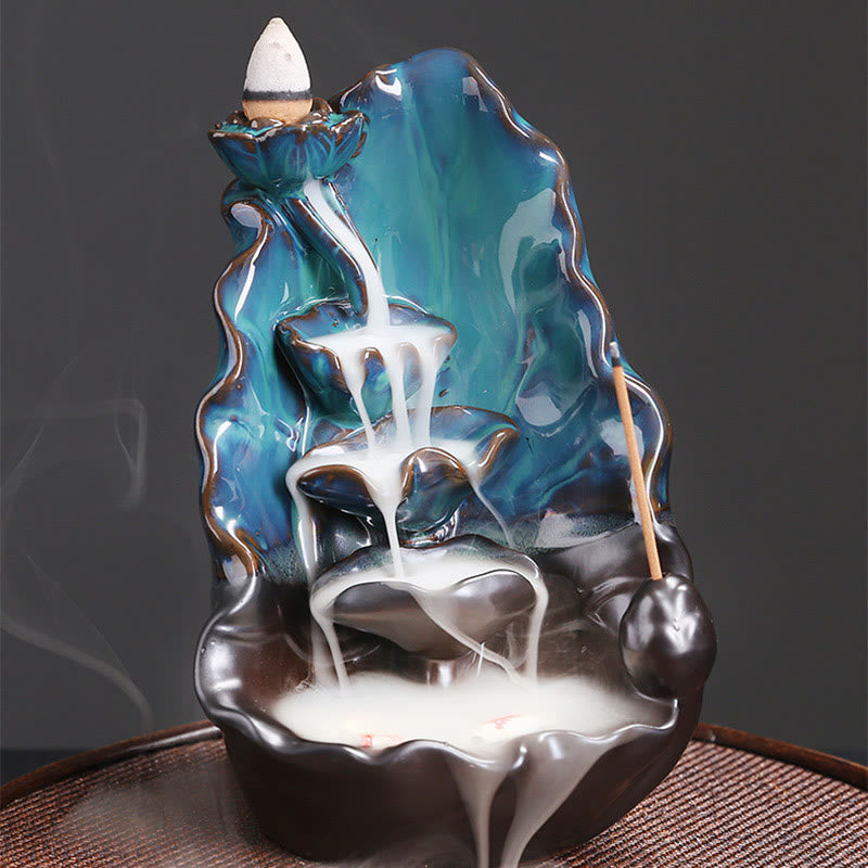 Buddha Stones, blaues Lotusblatt, Keramik, Rückfluss-Rauchbrunnen, spirituelle Weihrauchbrenner-Dekoration - image 4