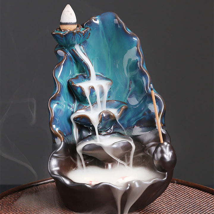 Buddha Stones, blaues Lotusblatt, Keramik, Rückfluss-Rauchbrunnen, spirituelle Weihrauchbrenner-Dekoration - image 4