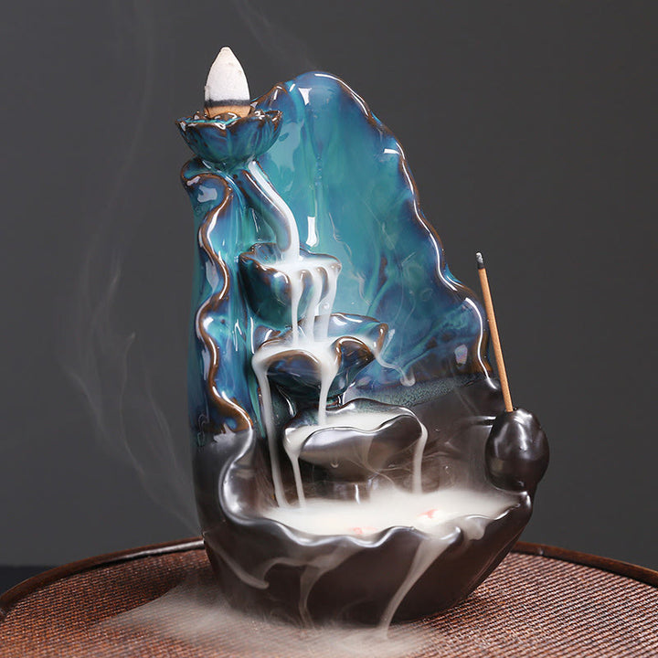 Buddha Stones, blaues Lotusblatt, Keramik, Rückfluss-Rauchbrunnen, spirituelle Weihrauchbrenner-Dekoration - image 1