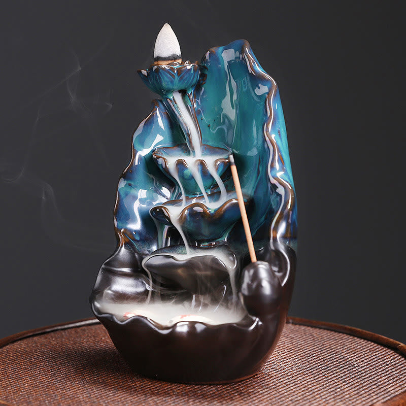 Buddha Stones, blaues Lotusblatt, Keramik, Rückfluss-Rauchbrunnen, spirituelle Weihrauchbrenner-Dekoration - image 2