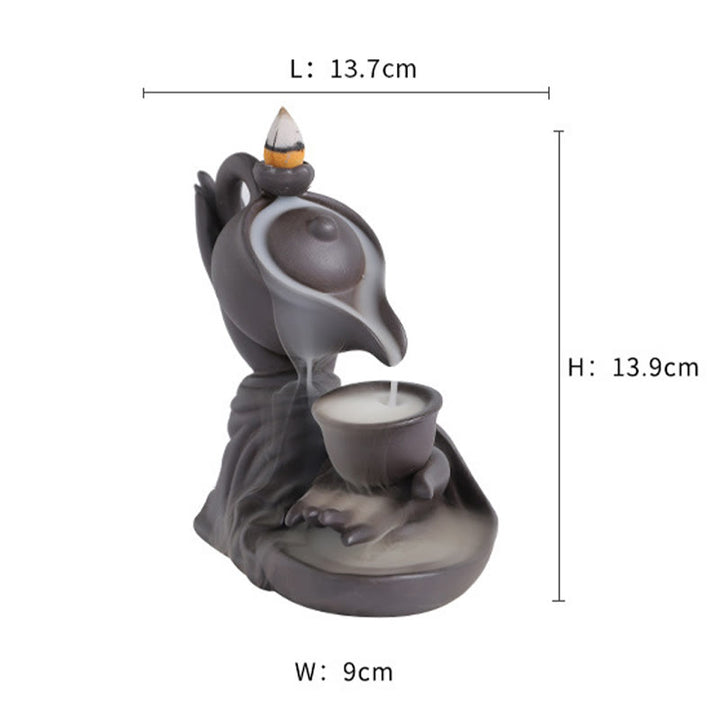 Buddha Stones, Buddha-Hand, die Teekanne und Tasse hält, Keramik-Rückfluss-Rauchbrunnen, heilende Weihrauchbrenner-Dekoration - image 9