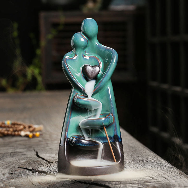 Buddha Stones, Liebespaar, Umarmung, Liebe, Keramik, Rückfluss, Rauchbrunnen, heilende Weihrauchbrenner-Dekoration - 7,3 * 7,4 * 17,4 cm - image 1