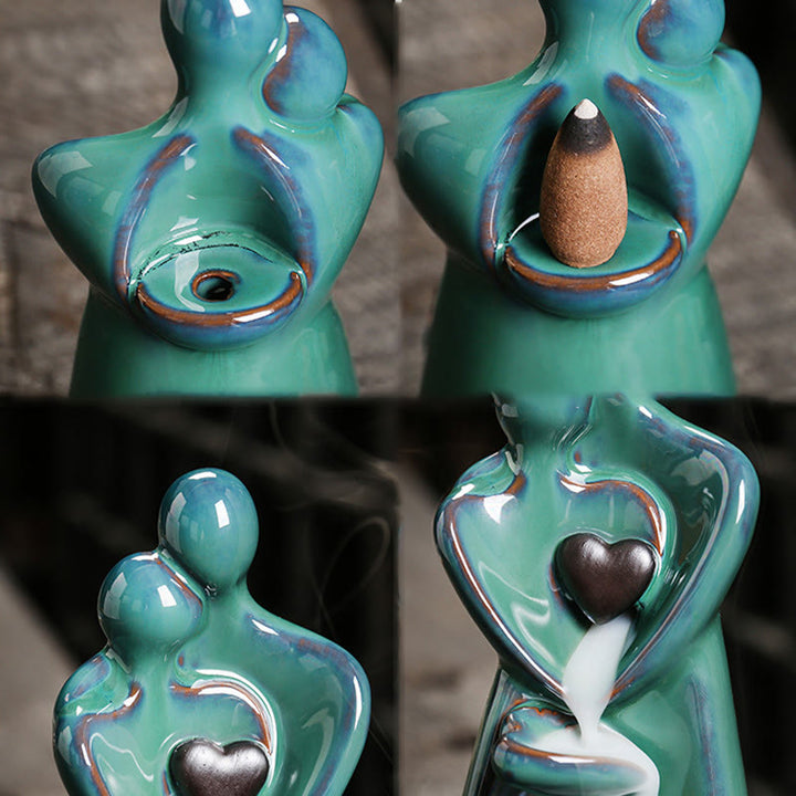 Buddha Stones, Liebespaar, Umarmung, Liebe, Keramik, Rückfluss, Rauchbrunnen, heilende Weihrauchbrenner-Dekoration - image 7