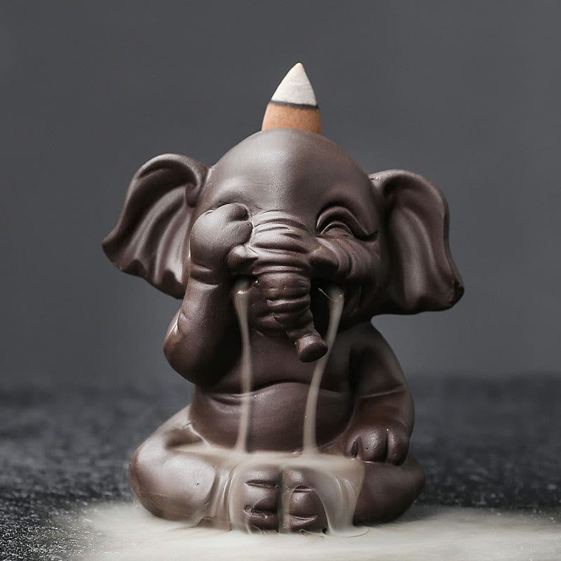 Buddha Stones, süßer Elefant, lila Ton, Rückfluss-Rauchbrunnen, Friedensheilung, Weihrauchbrenner, Dekoration - Nicht hinschauen 6,6 x 8,5 x 9,3 cm - image 7