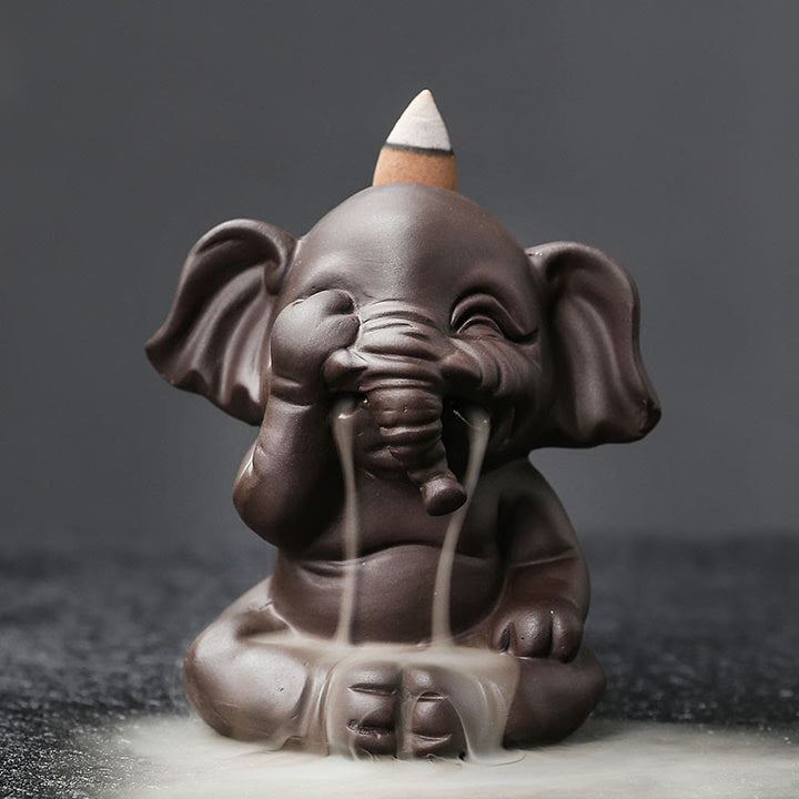 Buddha Stones, süßer Elefant, lila Ton, Rückfluss-Rauchbrunnen, Friedensheilung, Weihrauchbrenner, Dekoration - Nicht hinschauen 6,6 x 8,5 x 9,3 cm - image 7
