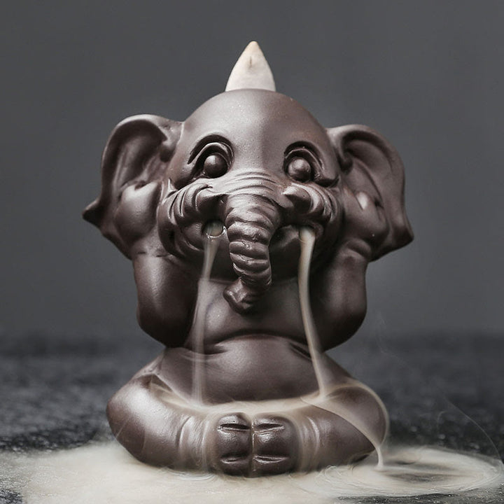 Buddha Stones, süßer Elefant, lila Ton, Rückfluss-Rauchbrunnen, Friedensheilung, Weihrauchbrenner, Dekoration - Hör nicht zu (6,6 x 8,5 x 9,3 cm) - image 15
