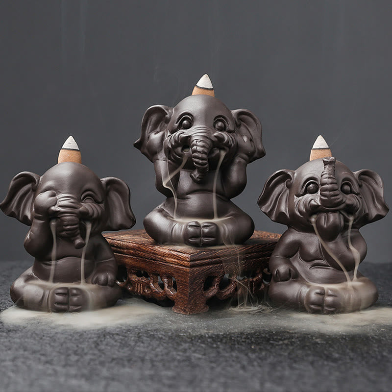Buddha Stones, süßer Elefant, lila Ton, Rückfluss-Rauchbrunnen, Friedensheilung, Weihrauchbrenner, Dekoration - image 2