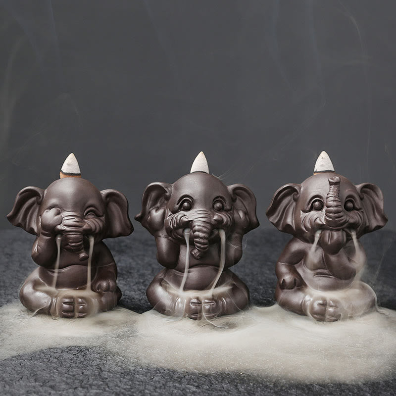 Buddha Stones, süßer Elefant, lila Ton, Rückfluss-Rauchbrunnen, Friedensheilung, Weihrauchbrenner, Dekoration - image 2