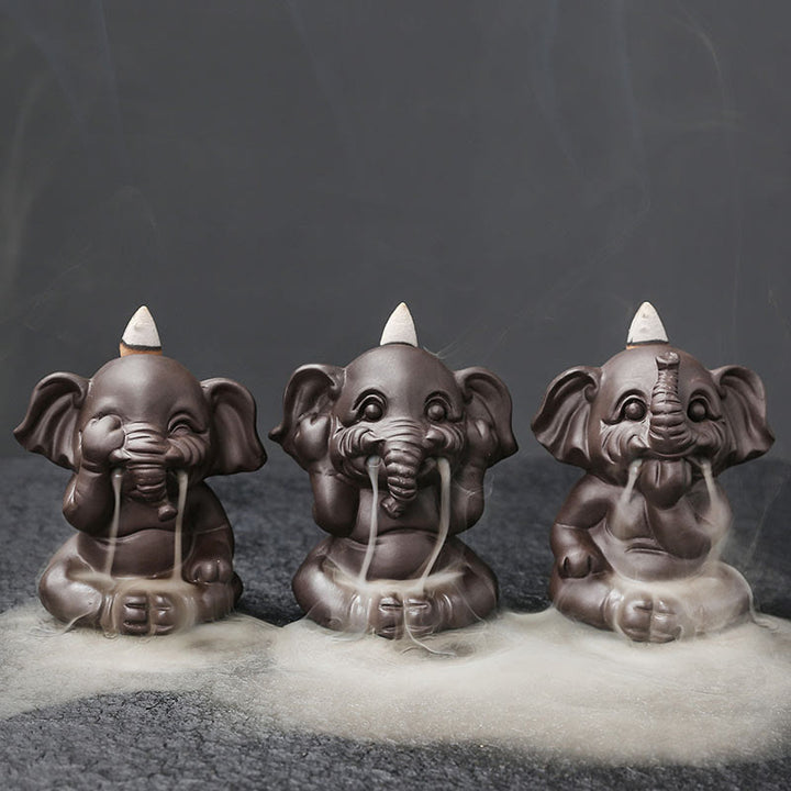 Buddha Stones, süßer Elefant, lila Ton, Rückfluss-Rauchbrunnen, Friedensheilung, Weihrauchbrenner, Dekoration - image 2
