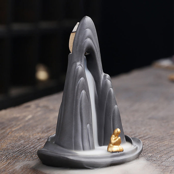 Buddha Stones, kleiner Mönch, Berge, fließendes Wasser, lila Ton, Keramik, heilende Rückfluss-Räuchergefäß-Dekoration - image 7