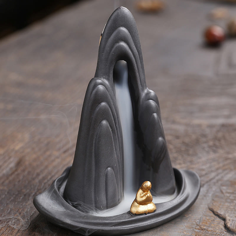 Buddha Stones, kleiner Mönch, Berge, fließendes Wasser, lila Ton, Keramik, heilende Rückfluss-Räuchergefäß-Dekoration - image 5