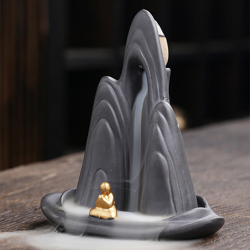 Buddha Stones, kleiner Mönch, Berge, fließendes Wasser, lila Ton, Keramik, heilende Rückfluss-Räuchergefäß-Dekoration - image 5