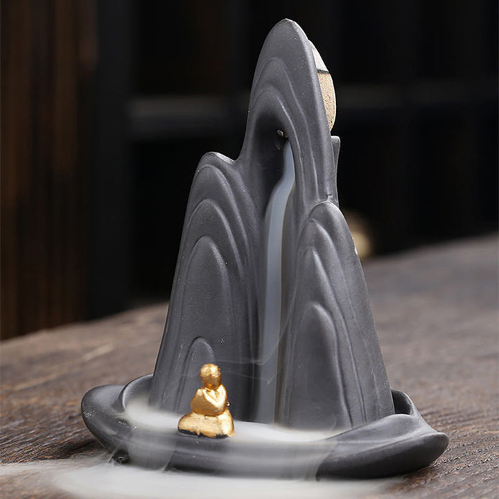 Buddha Stones, kleiner Mönch, Berge, fließendes Wasser, lila Ton, Keramik, heilende Rückfluss-Räuchergefäß-Dekoration - image 6