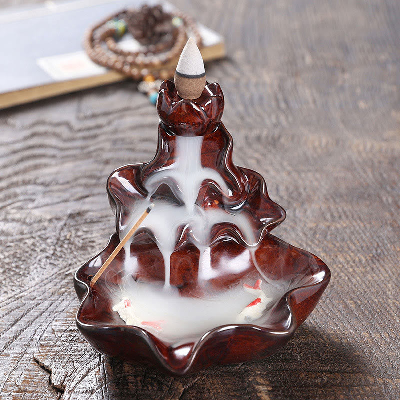 Buddha Stones, Lotusblatt, Koi-Fisch, Keramik, Rückfluss-Rauchbrunnen, Frieden, Weihrauchbrenner, Dekoration - Rot, 11,5 x 11 x 10 cm - image 15